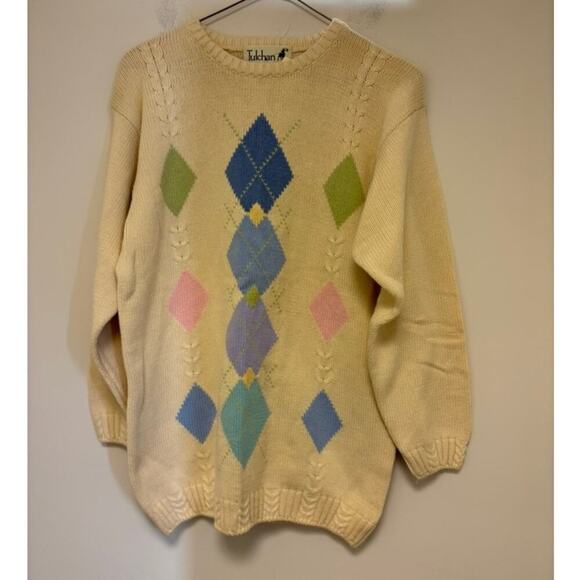Tulchan Holiday Argyle Pullover Sweater Vintage Medium NWT - Picture 1 of 8